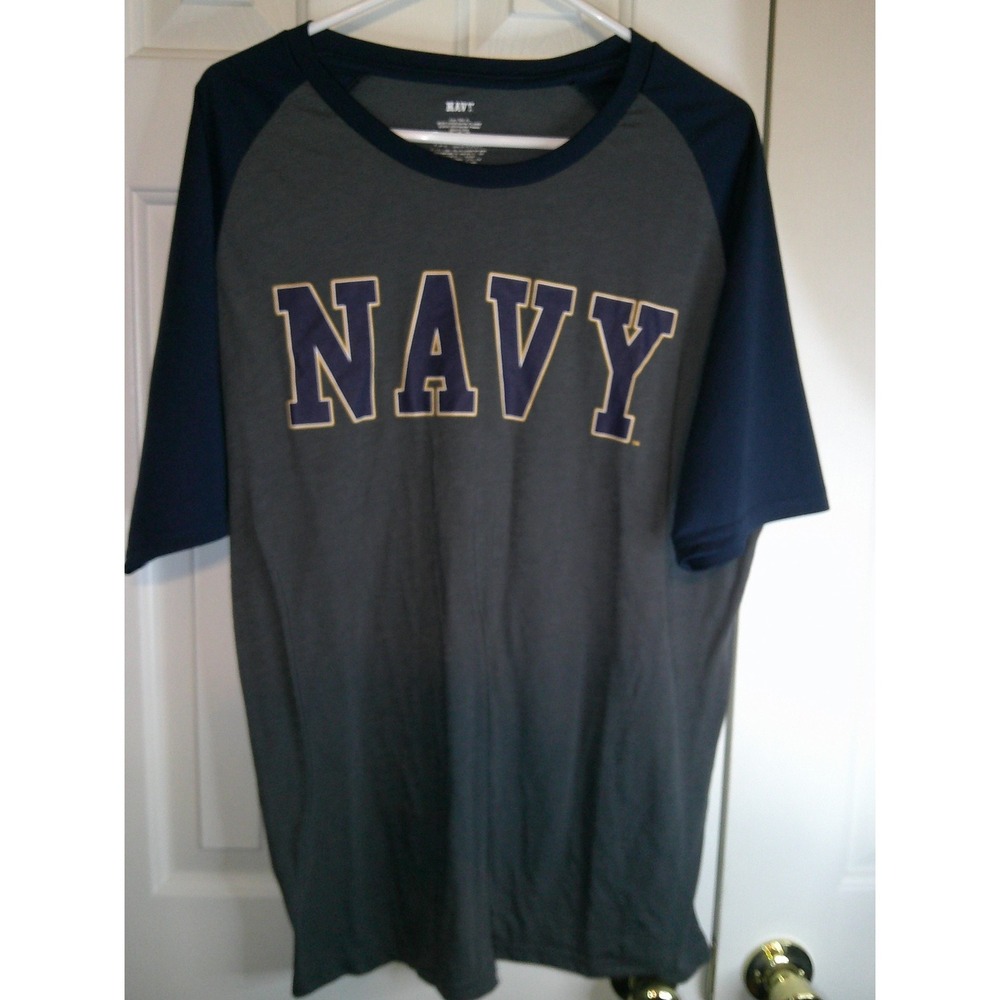 Navy Raglan Performance T-Shirt Mens XL‎ Gray Blue Baseball Tee USN